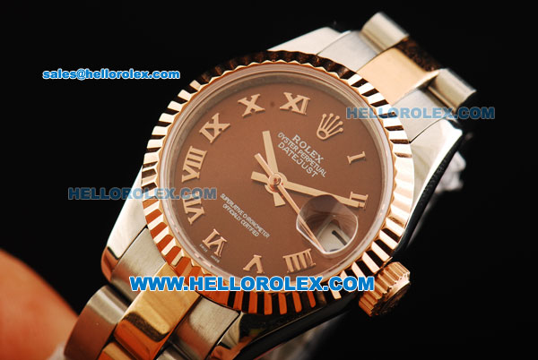 Rolex Datejust Automatic Movement Brown Dial with Rose Gold Bezel and Two Tone Strap-Lady Model - Click Image to Close